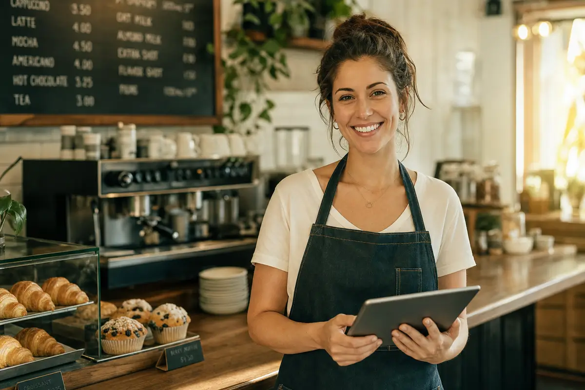 Café owner using Ledgerly on a tablet
